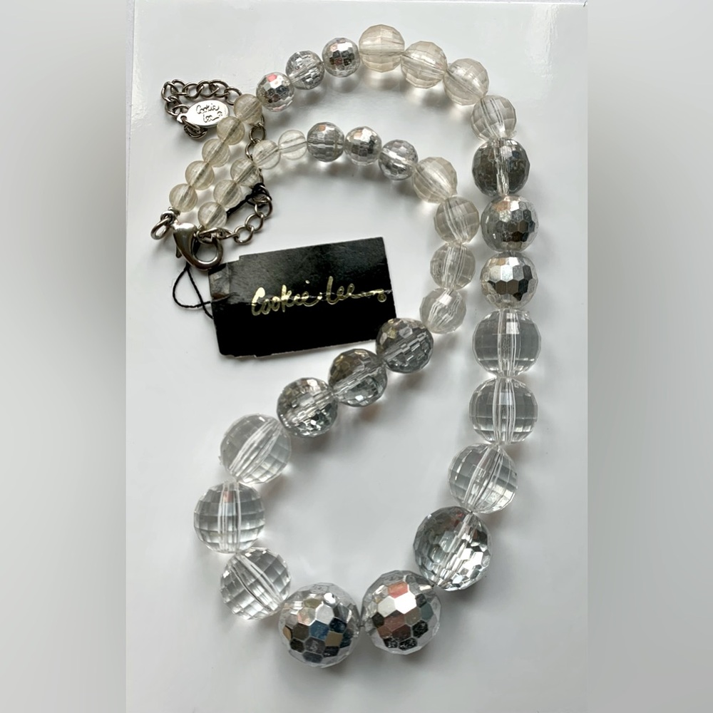 🪩 Opaque & Silver Brushed Various Sized Faceted Bead Necklace by Cookie Lee